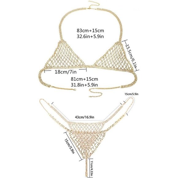 NEW Sparkling Bling Swarovski Crystal Bikini Body Chain Bra Top & Thong … - Picture 12 of 16